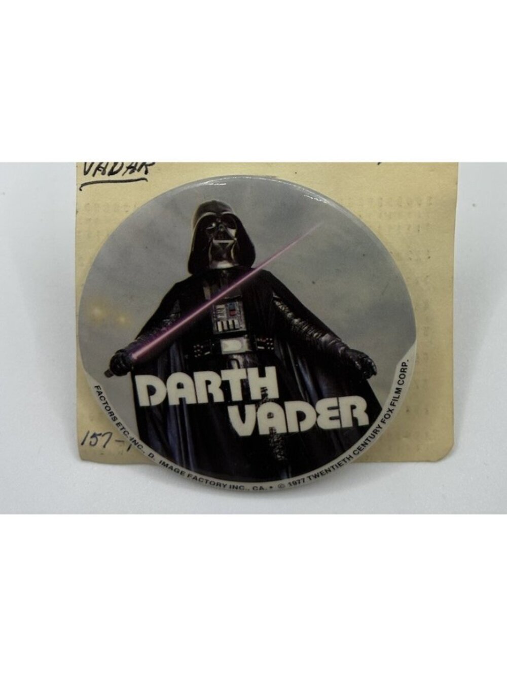 Darth Vader - Pin Back Button - Vintage 1977 - Star Wars - Round 3"